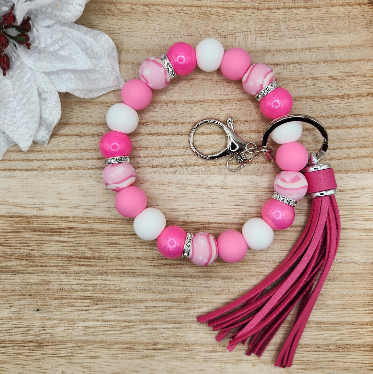 Wristlet Keychain-#141 Pink Snowflakes