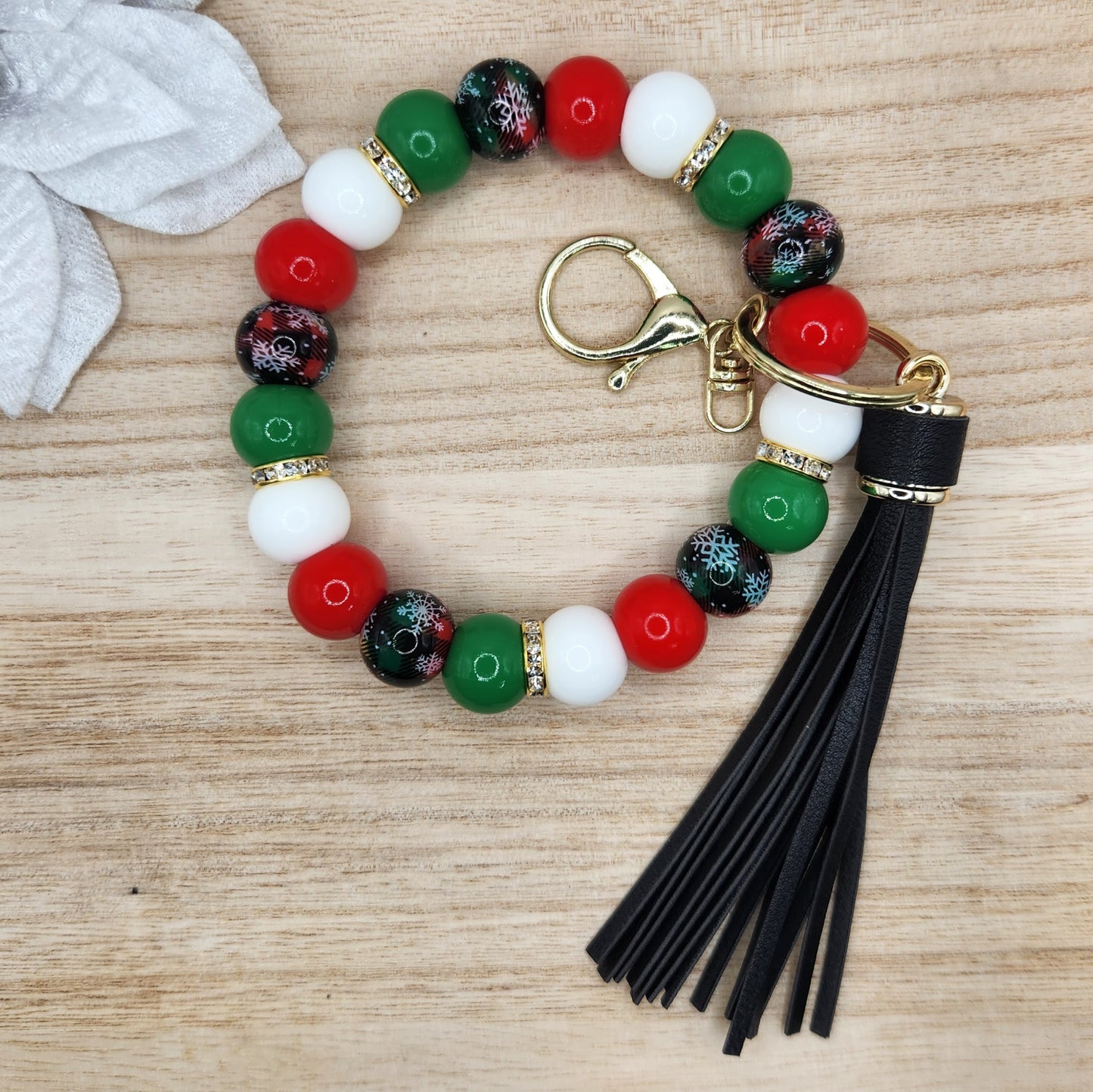 Wristlet Keychain-#335 Snowy Christmas Plaid