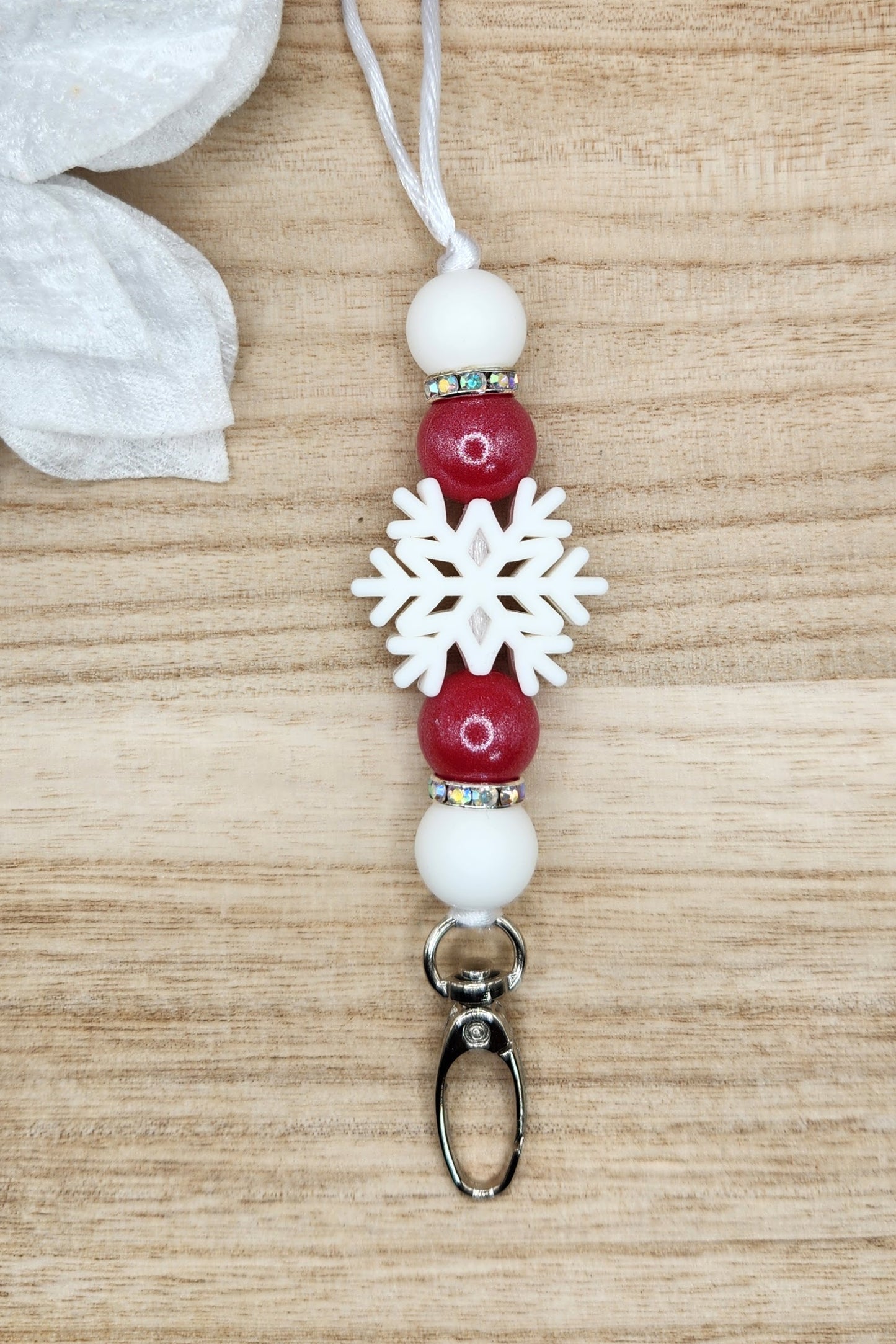 Lanyard-3D White Snowflake (Red Opal)