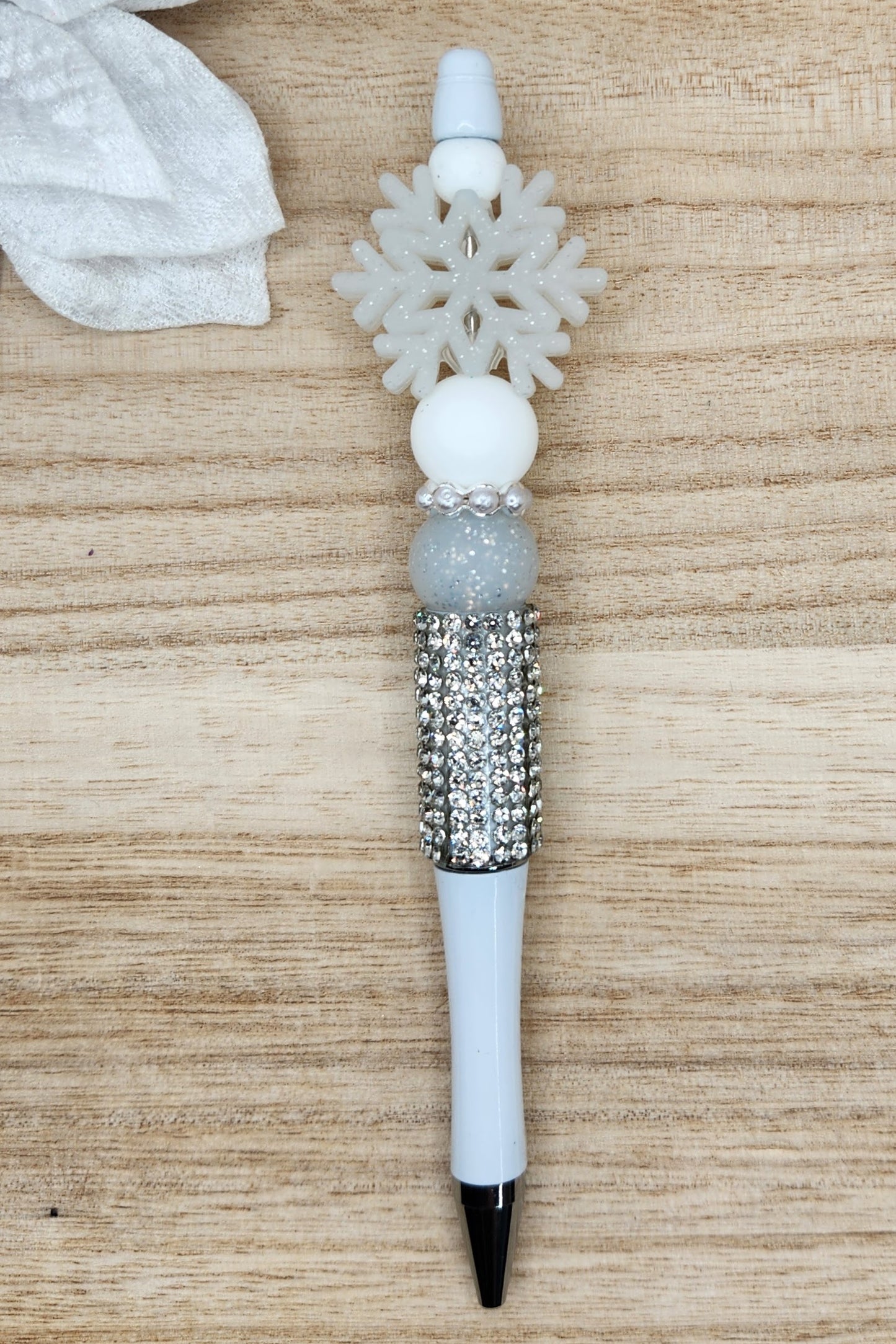 Half Rhinestone Pen-3D Silver Glitter Snowflake (White)