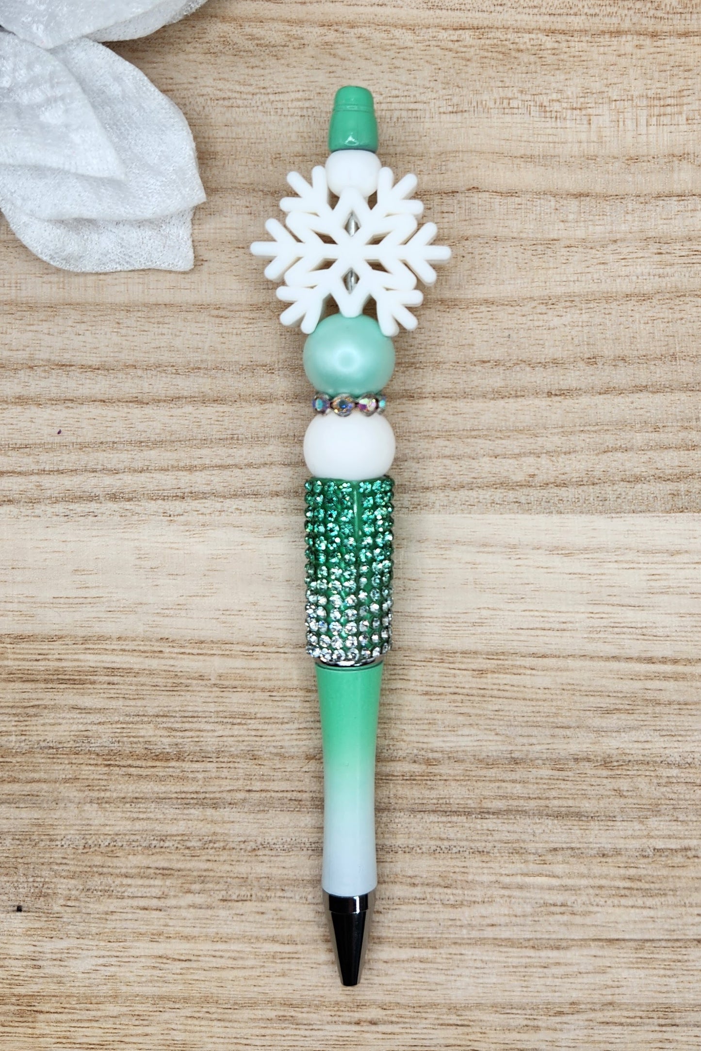 Half Rhinestone Pen-3D White Snowflake (Mint Ombre)