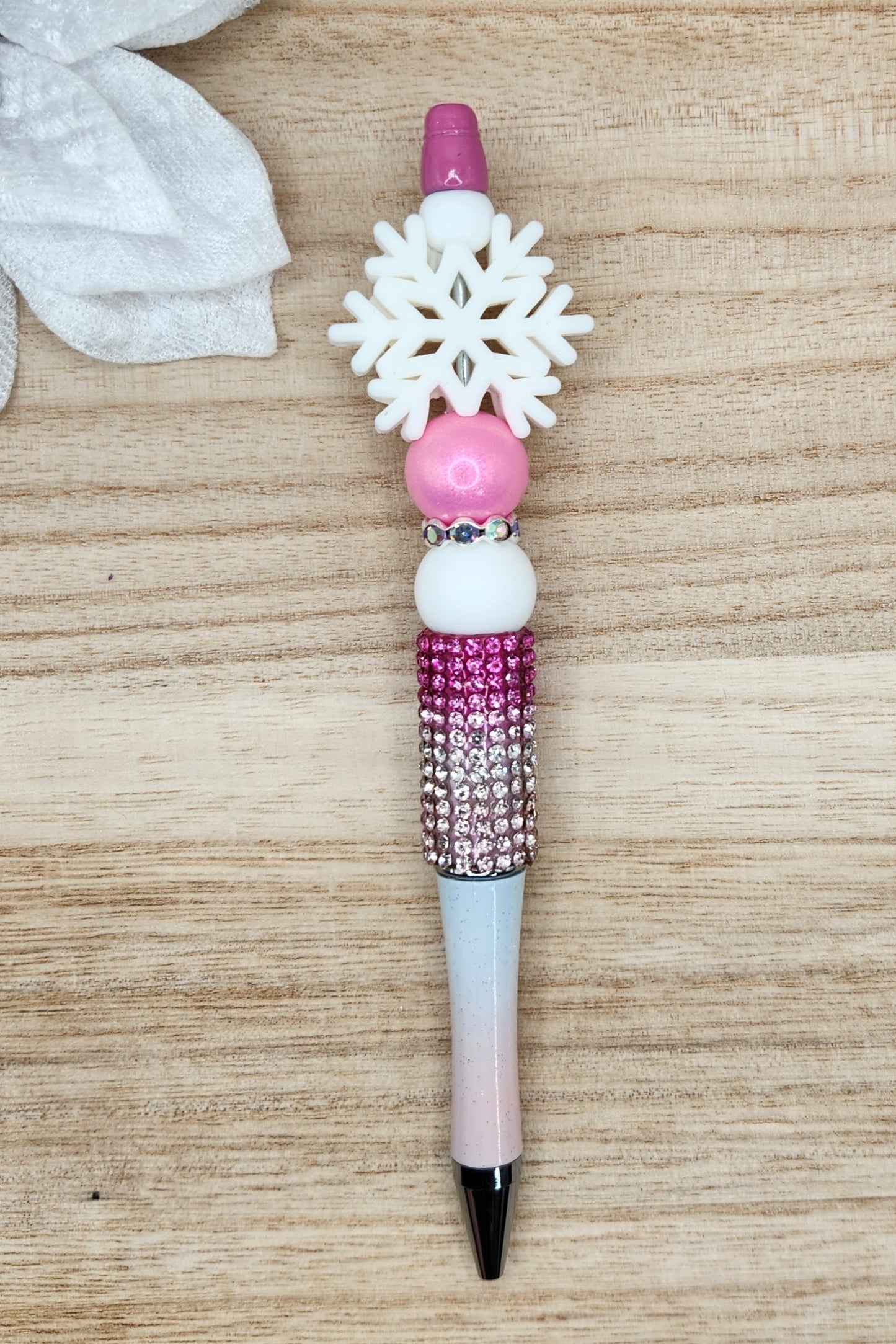 Half Rhinestone Pen-3D White Snowflake (Pink Ombre)