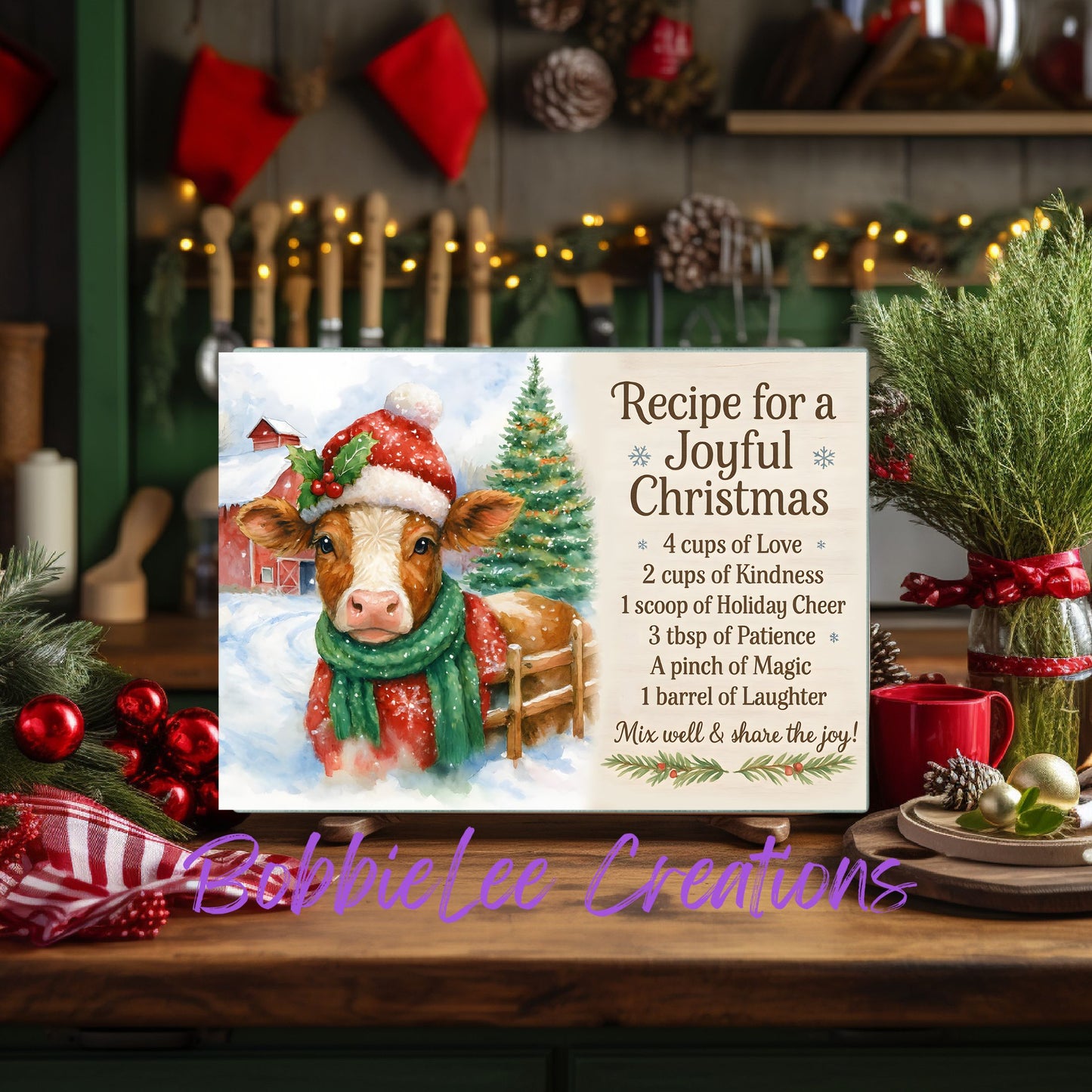 Glass Cutting Board-Recipe for Joyful Christmas (Cow)