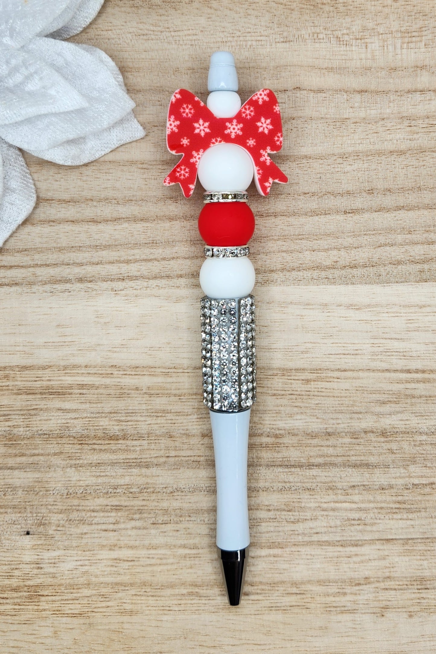 Half Rhinestone Pen-Red Snowflake Bow
