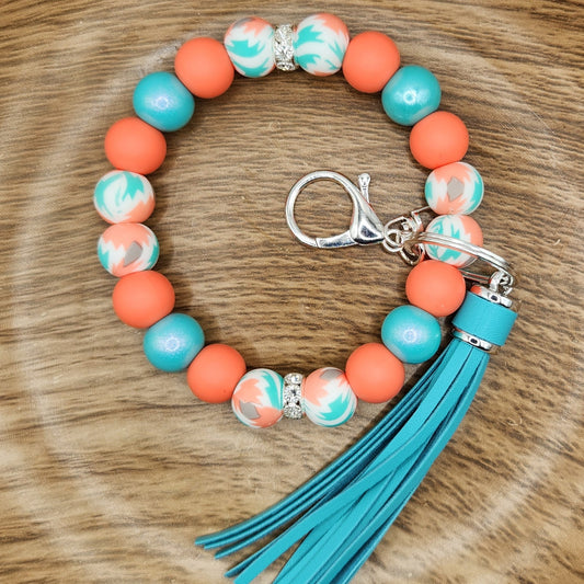 Wristlet Keychain-#043 Coral Aztec (Turquoise Opal)