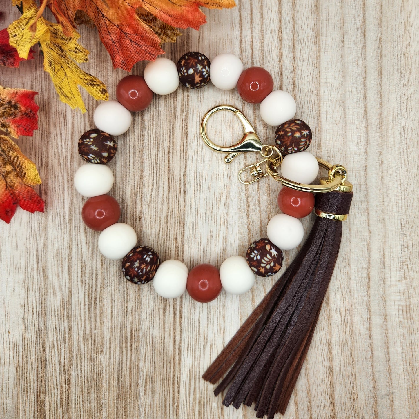 Wristlet Keychain-#095 Fall Leaves (Terracotta Liquid)