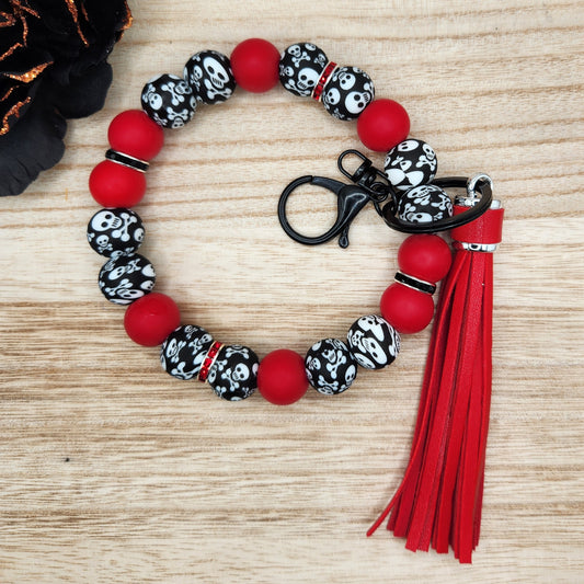 Wristlet Keychain-#112 Skulls (Deep Red)