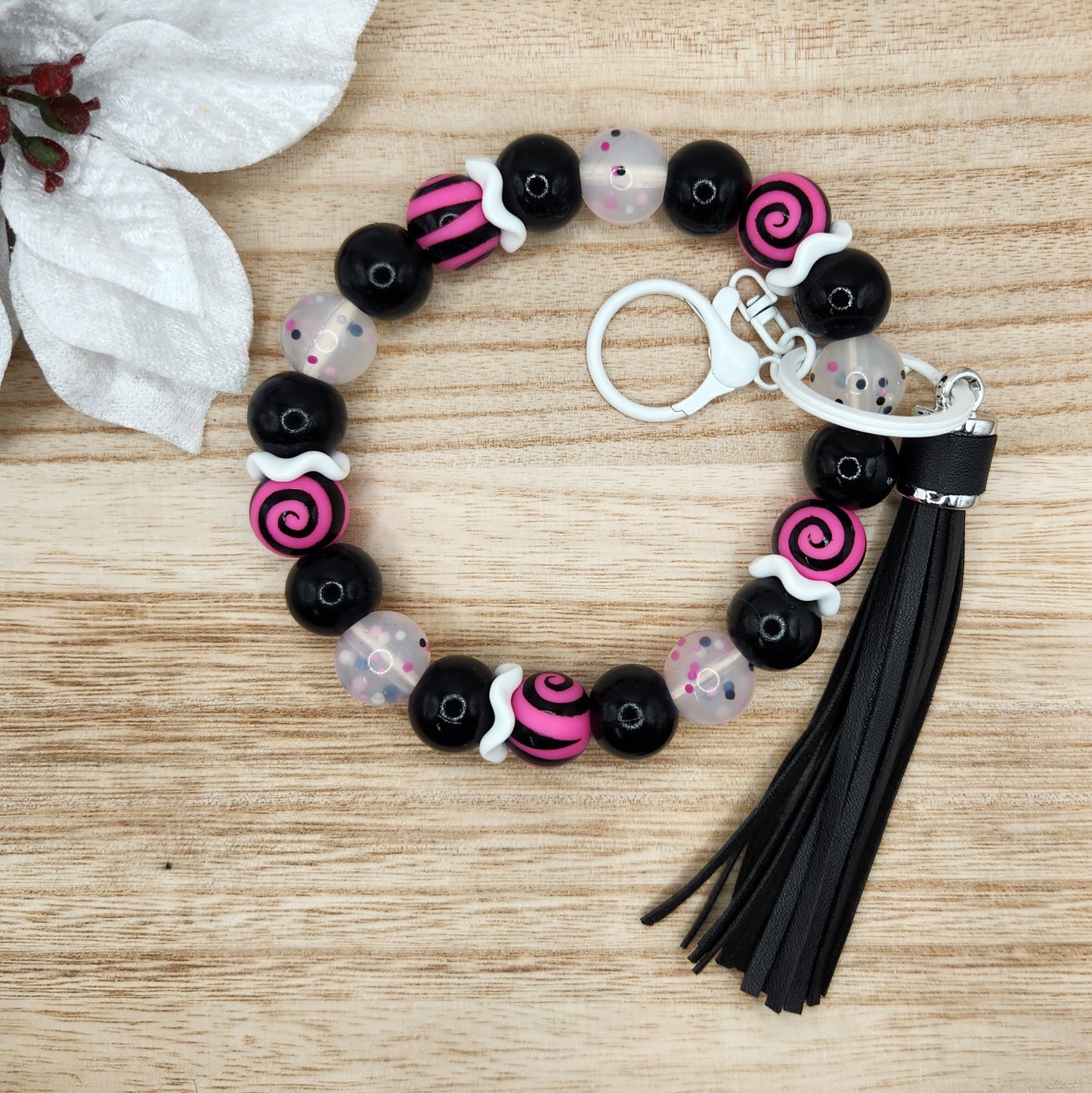 Wristlet Keychain-#128 Pink & Black Licorice