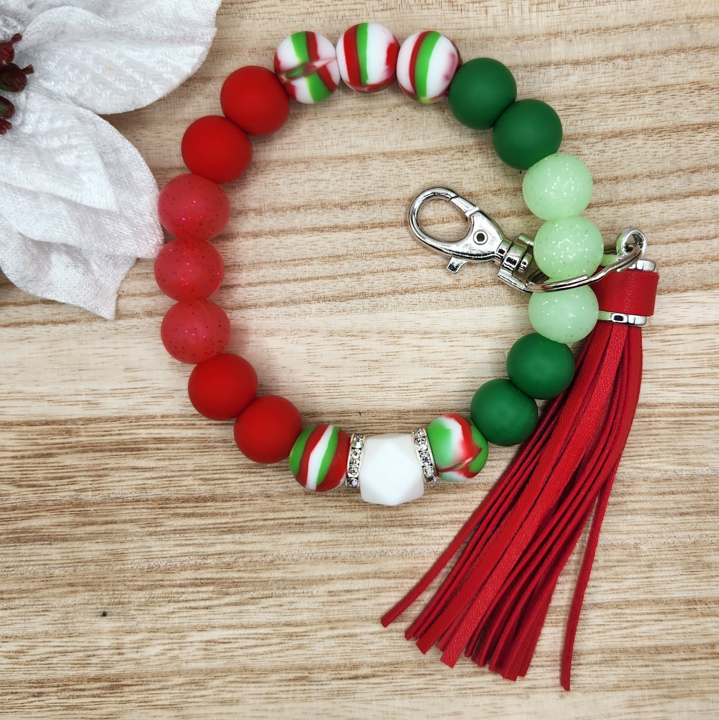 Wristlet Keychain-#131 Christmas Swirl (Red & Green Glitter)