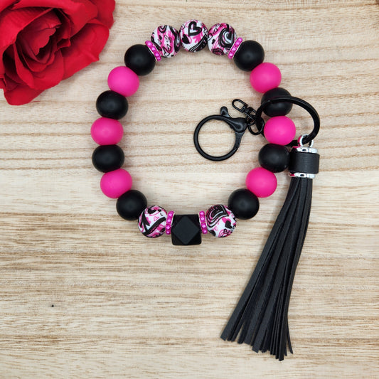 Wristlet Keychain-#161 Black & Fuchsia Hearts