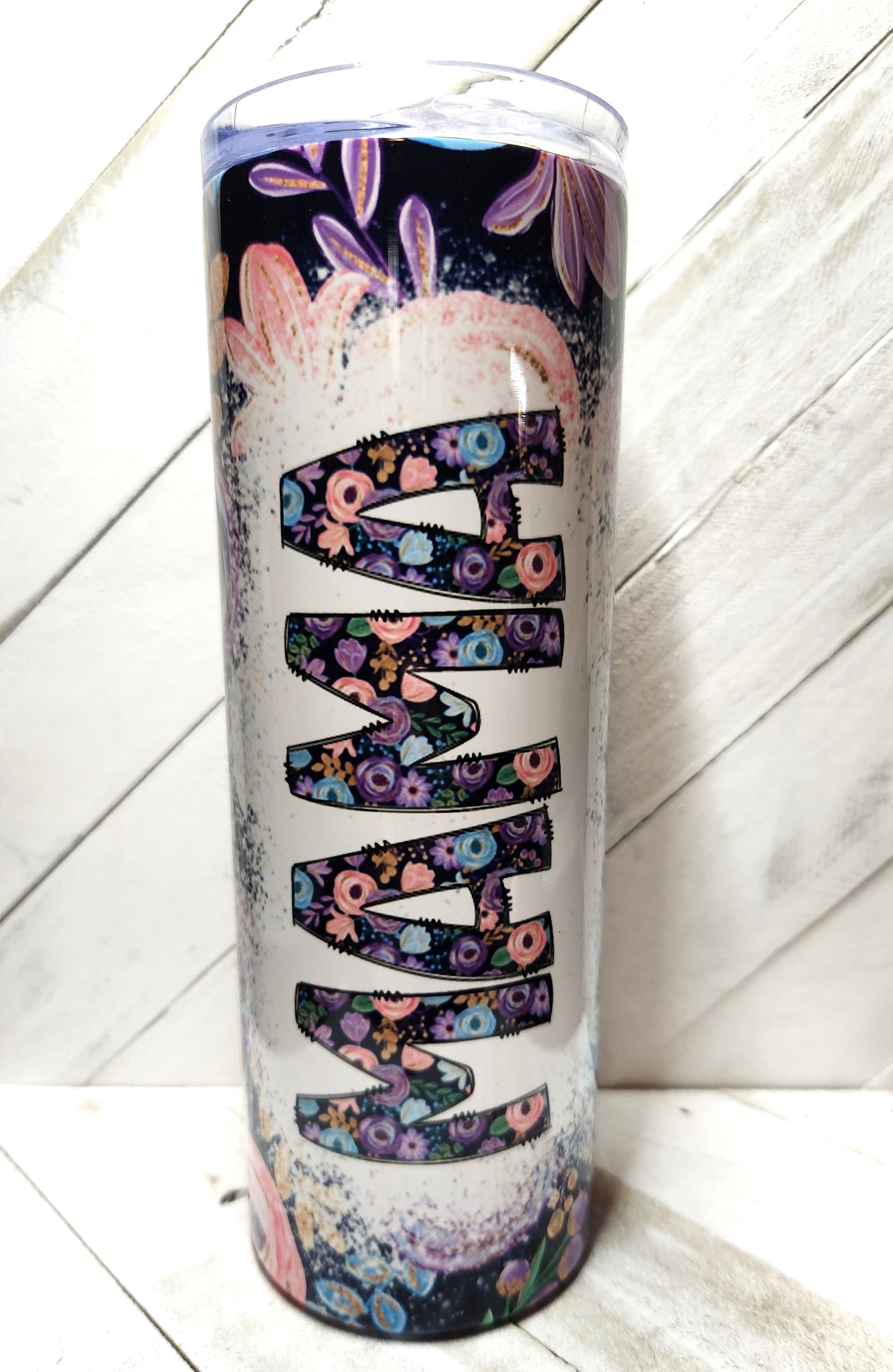 Stainless Steel Tumbler 20oz - Mama Floral SF (Pink & Purple)