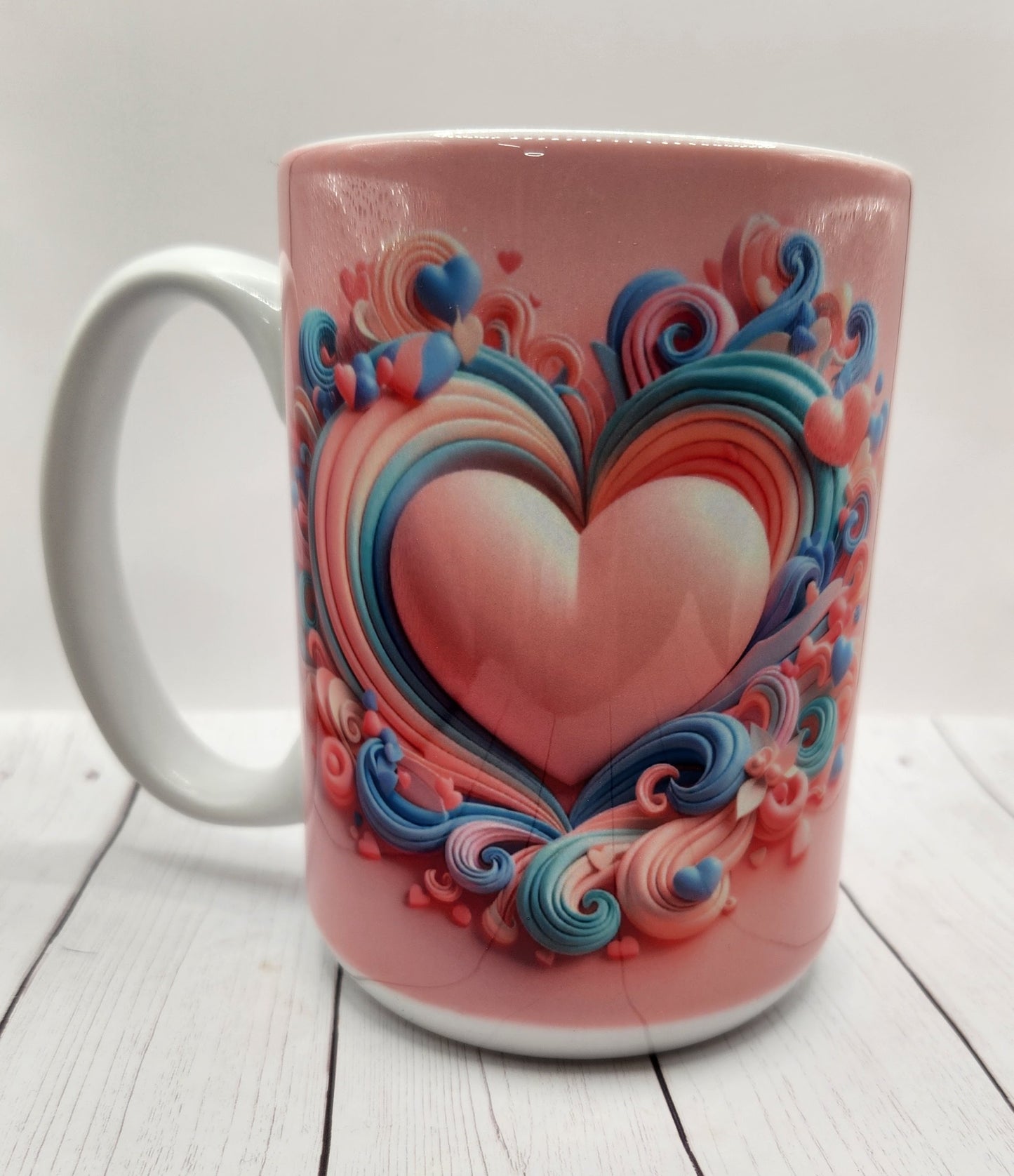 15oz Ceramic Mug-3D Valentine Hearts SF (Pastel)