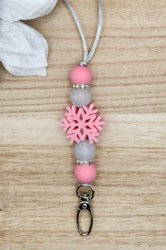 Lanyard-3D Pink Glitter Snowflake