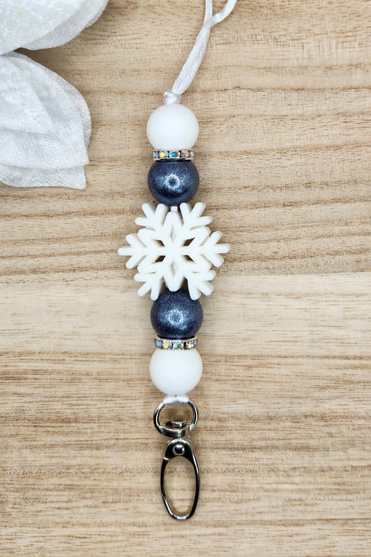 Lanyard-3D White Snowflake (Navy Opal)