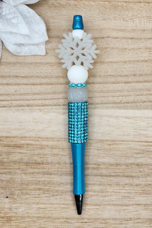 Half Rhinestone Pen-3D Silver Glitter Snowflake (Bright Blue)