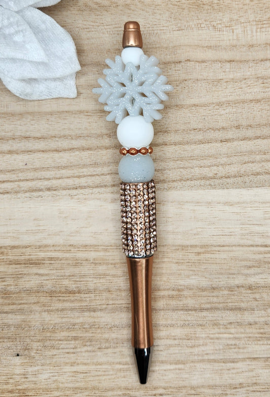 Half Rhinestone Pen-3D Silver Glitter Snowflake (Champagne)