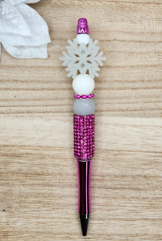 Half Rhinestone Pen-3D Silver Glitter Snowflake (Fuchsia)