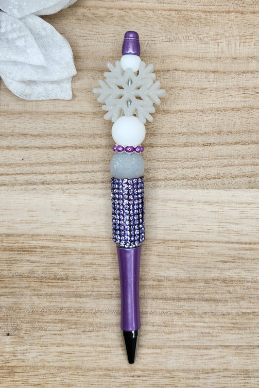 Half Rhinestone Pen-3D Silver Glitter Snowflake (Purple)