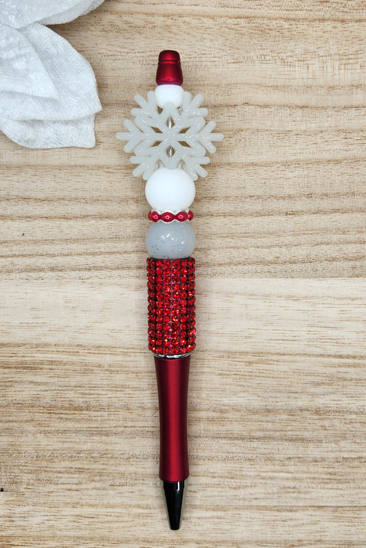Half Rhinestone Pen-3D Silver Glitter Snowflake (Red)