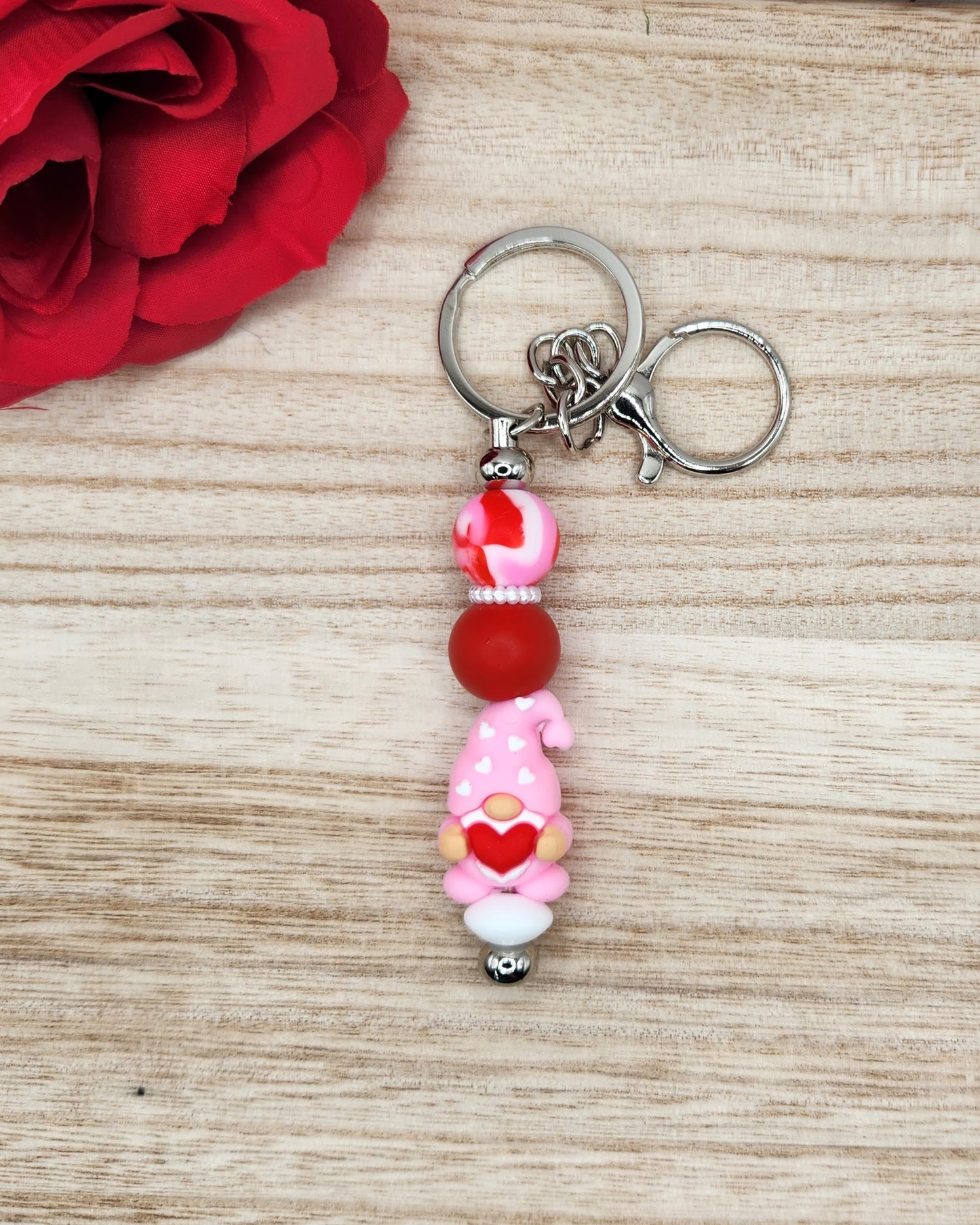 Keychain-3D Valentine Gnome (Pink)