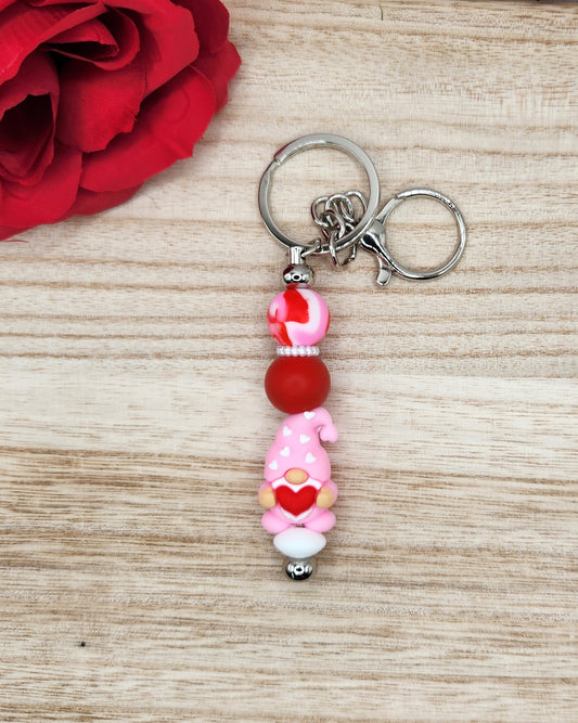 Keychain-3D Valentine Gnome (Pink)