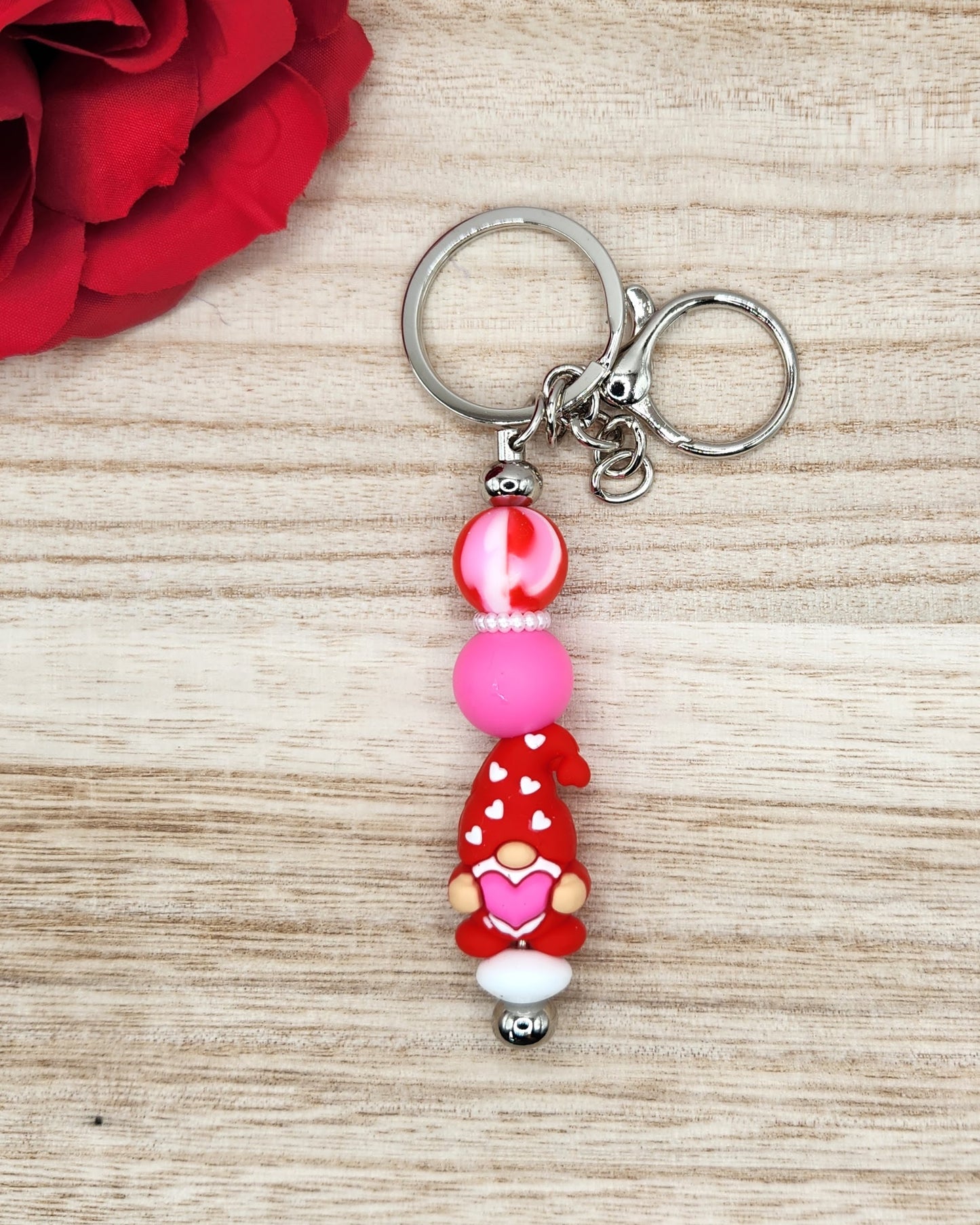 Keychain-3D Valentine Gnome (Red)