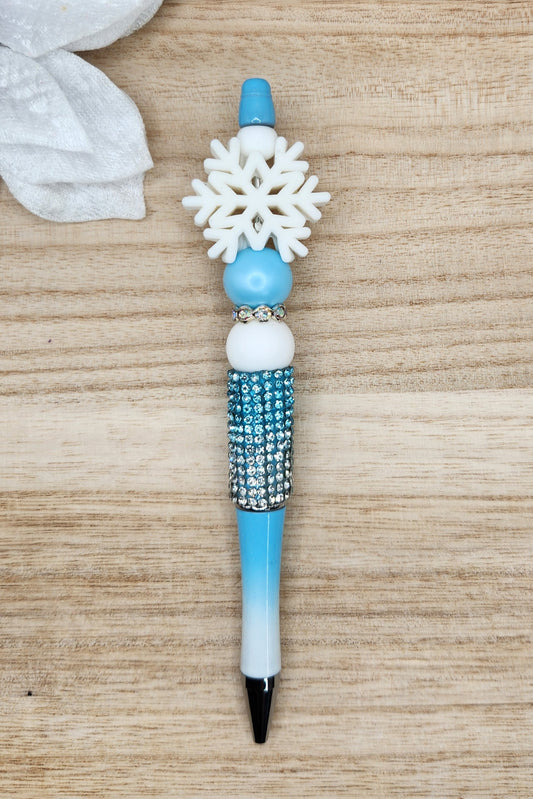 Half Rhinestone Pen-3D White Snowflake (Blue Ombre)