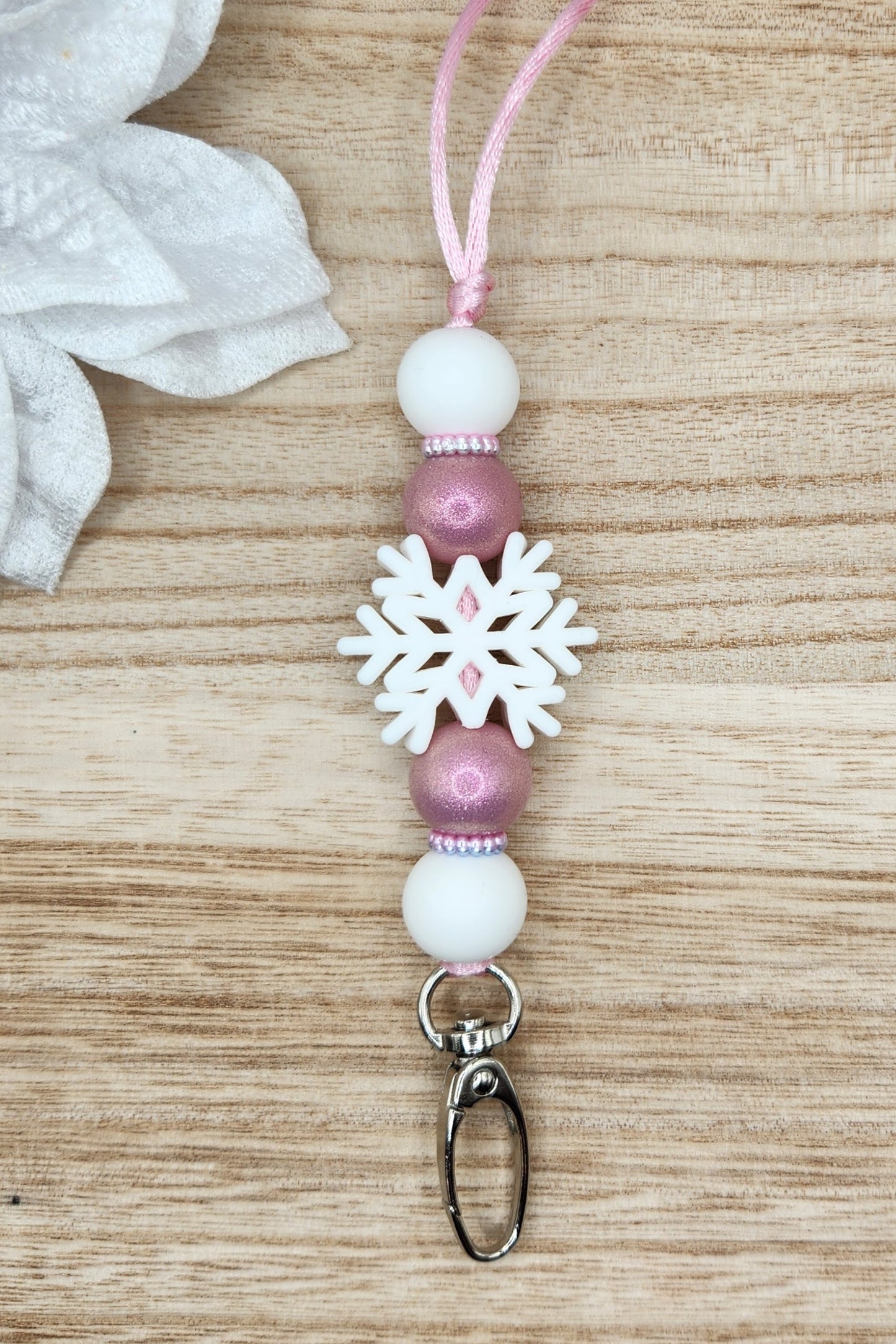 Lanyard-3D White Snowflake (Pink Opal)