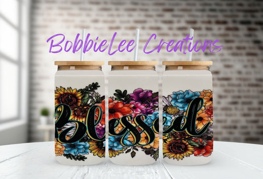 16oz Glass or Plastic Cup-Blessed Floral