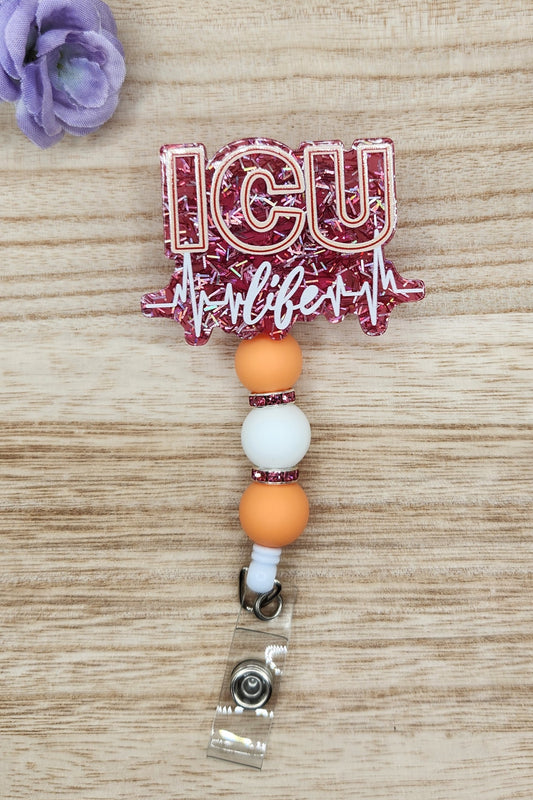 Badge Reel-ICU Life (Peach & Pink Glitter)