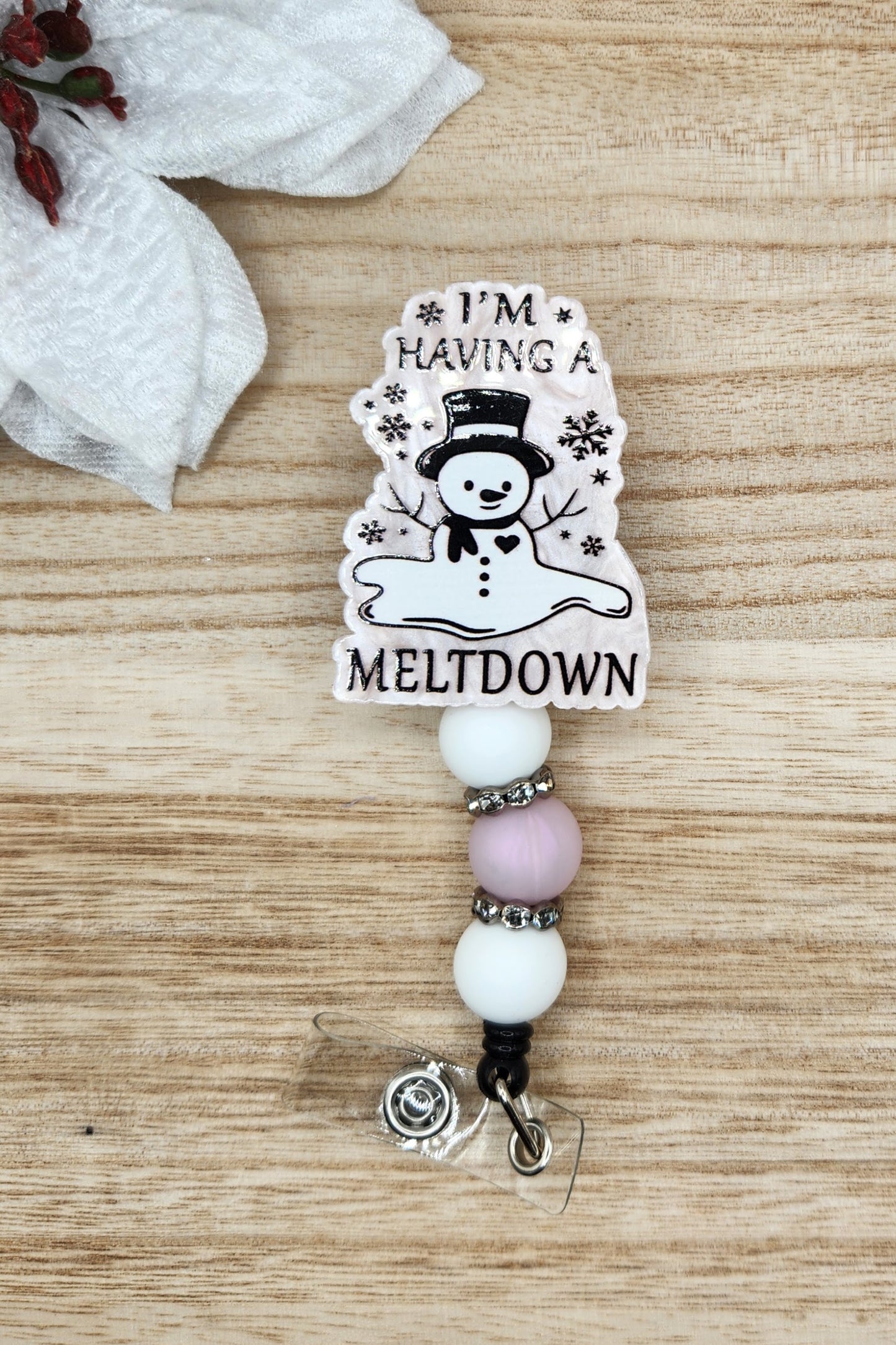 Badge Reel-I'm Having a Meltdown Snowman (Light Pink Pearl) WI004