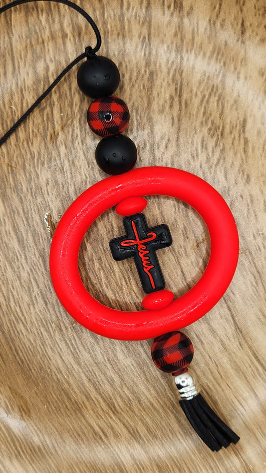 Car Charm-Jesus Cross (Black & Red)