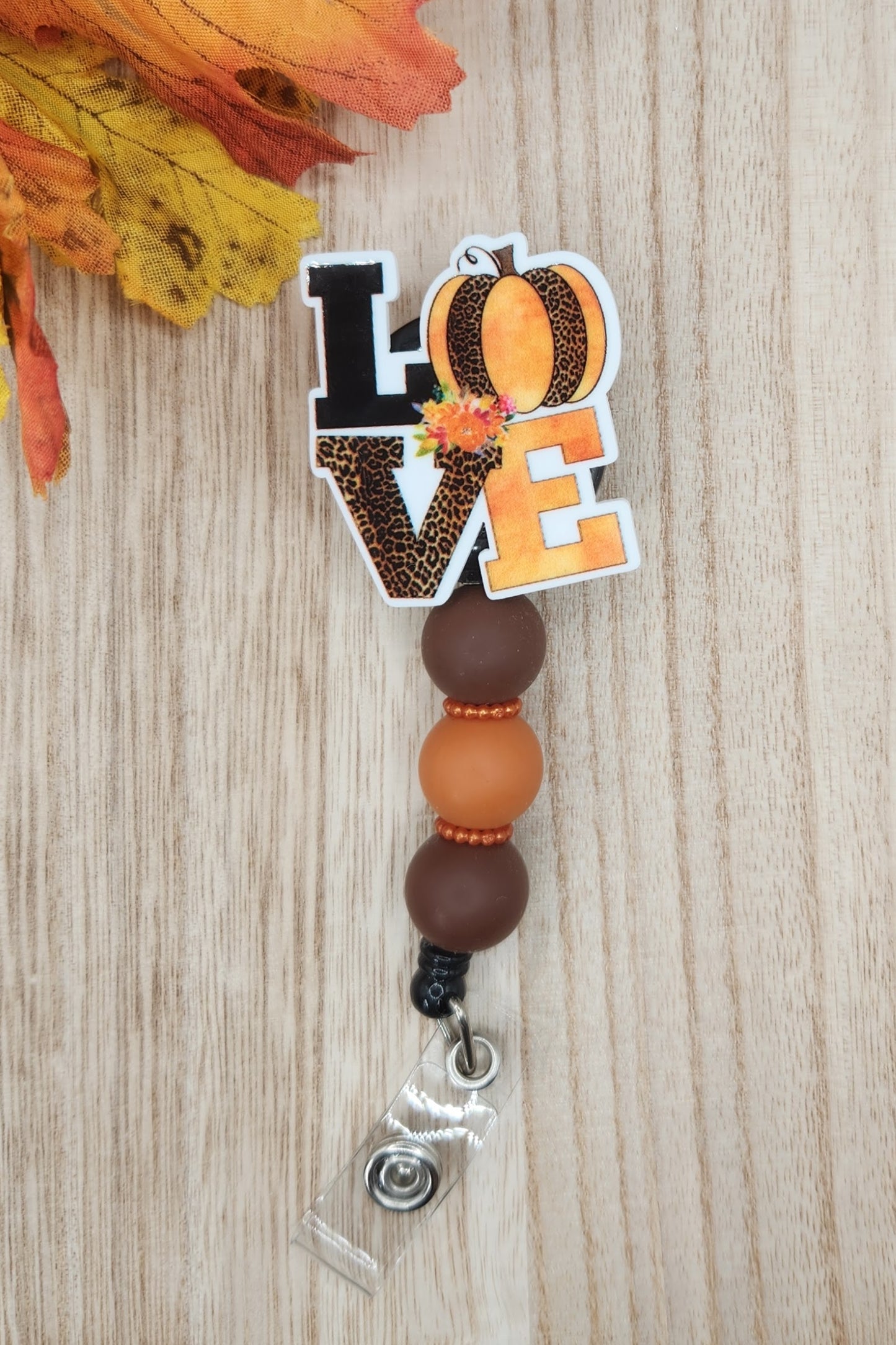 Badge Reel-LOVE Leopard Pumpkin PM