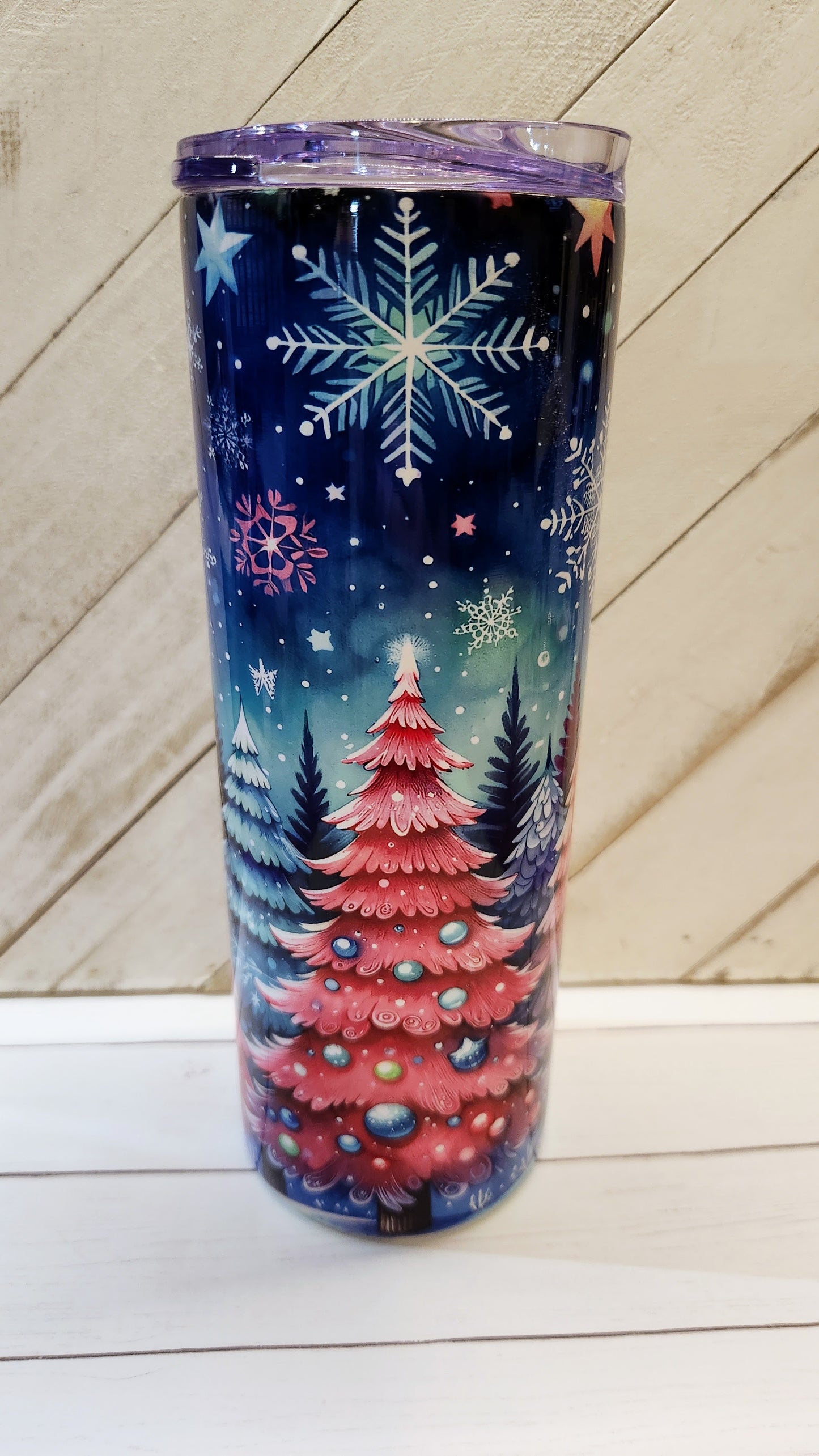 Stainless Steel Tumbler 20oz - Colorful Christmas Trees SF