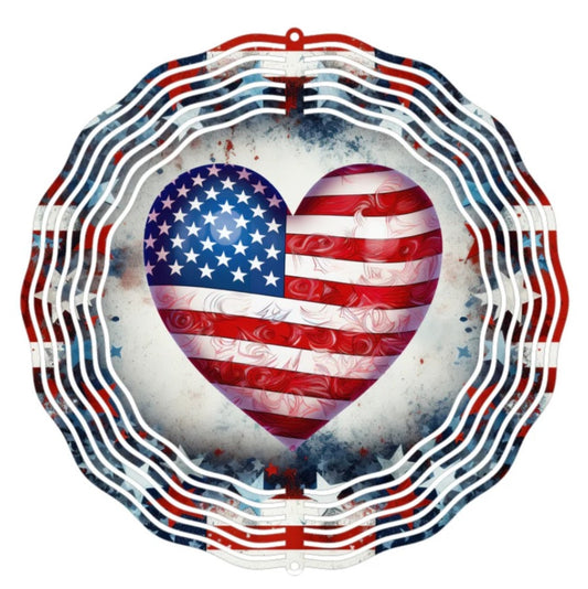 Wind Spinner 8" - American Flag Heart