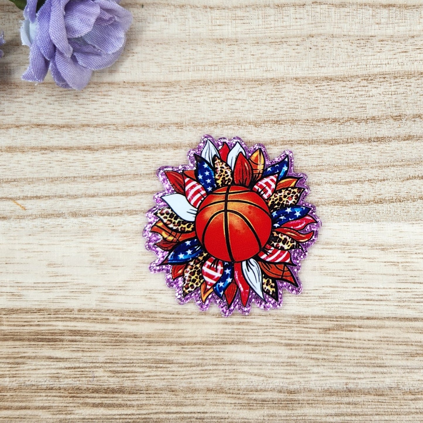 Flatback-Basketball Patriotic Sunflower KKC