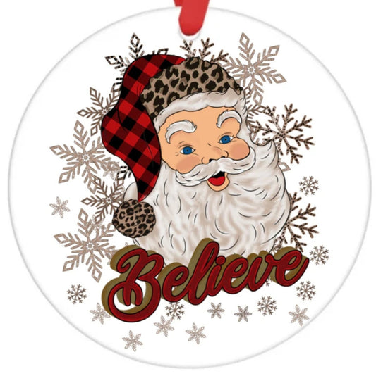 Acrylic Ornament-Believe Santa SF (Red)