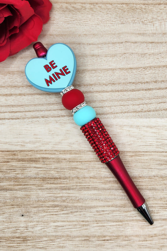 Rhinestone Pen-Be Mine Candy Heart (Mint)