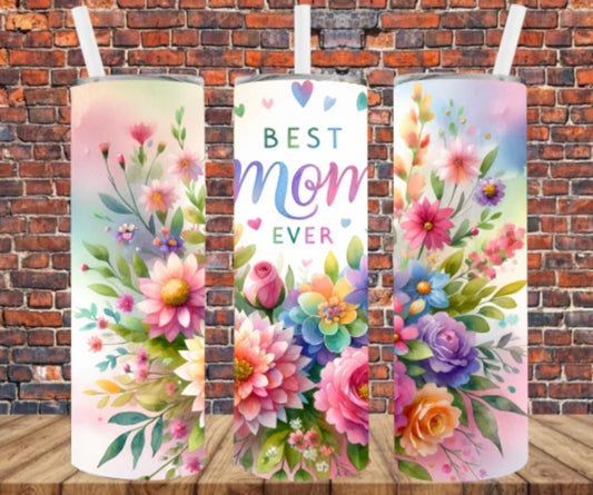Stainless Steel Tumbler 20oz - Best Mom Ever SF (Pastel Floral)