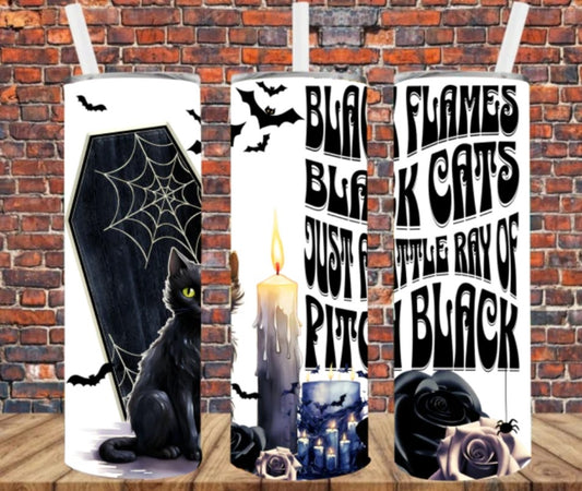 Stainless Steel Tumbler 20oz - Black Flames Black Cats Just a Little Ray of Pitch Black SF