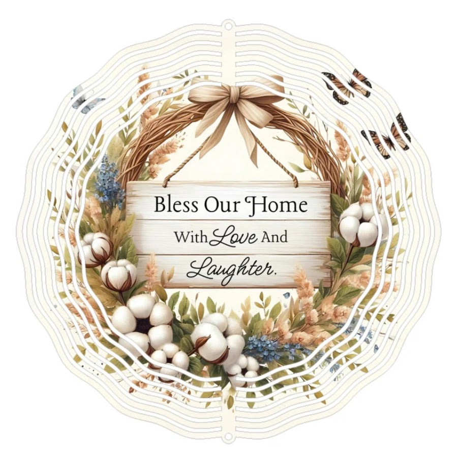 Wind Spinner 8" - Bless Our Home with Love and Laughter