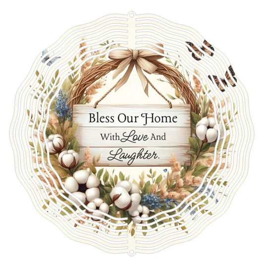 Wind Spinner 8" - Bless Our Home with Love and Laughter