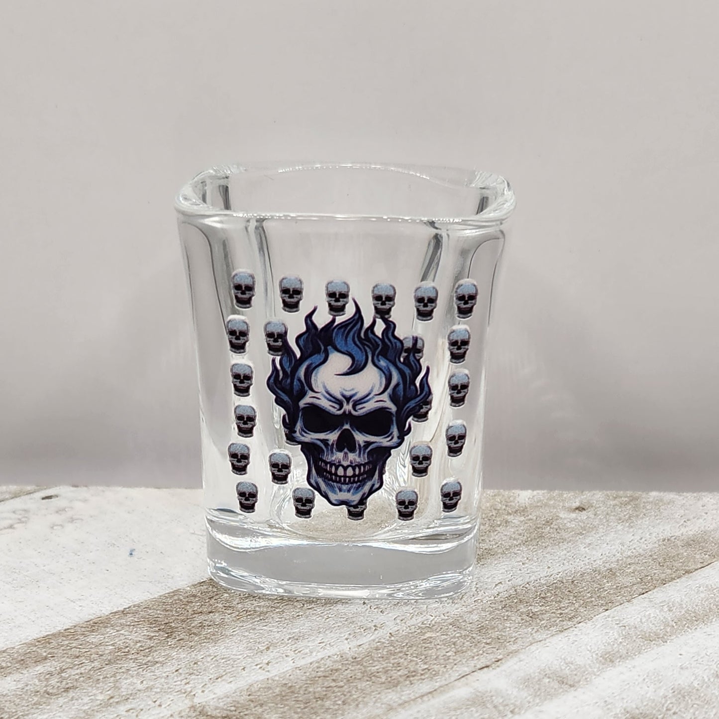 Shot Glass 2.2oz-Blue Flames Skull
