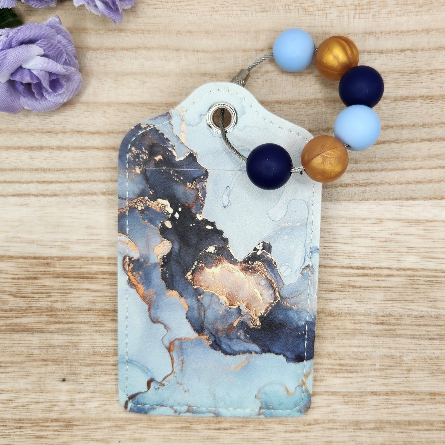 Luggage Tag-Blue & Gold Marble