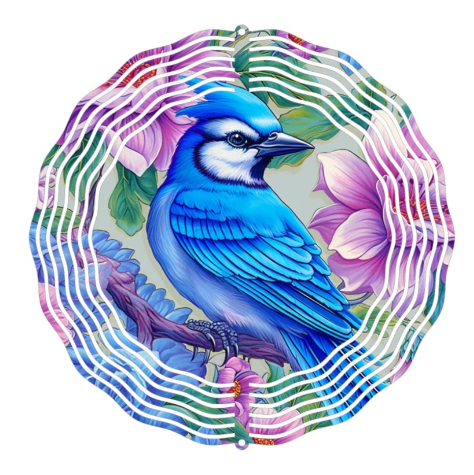 Wind Spinner 8" - Blue Jay (Lilac Flowers)