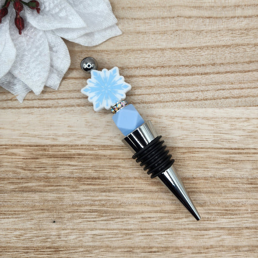 Wine Stopper-Blue Snowflake (Silver)