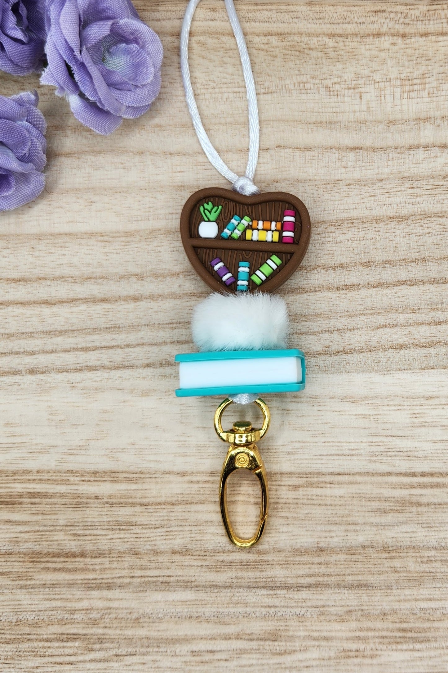 Lanyard-Bookshelf Heart & Book (Turquoise)