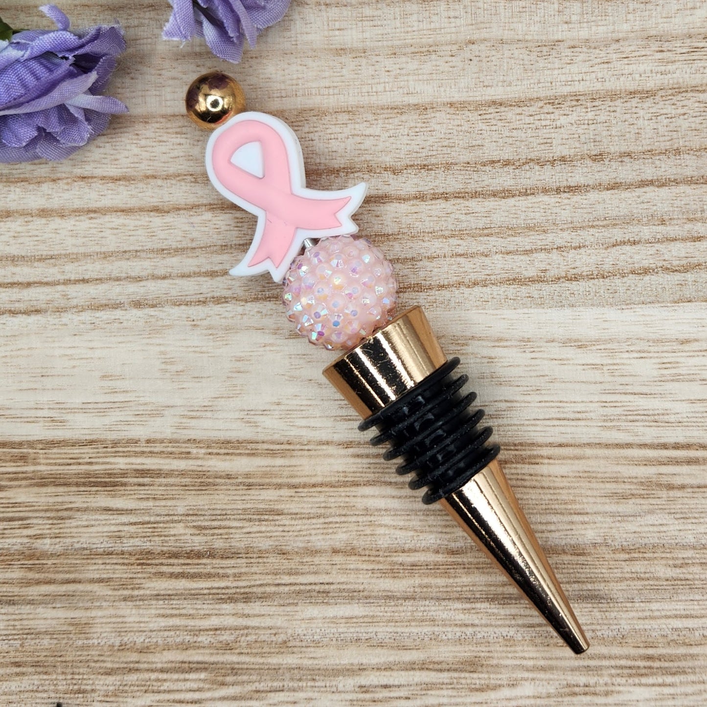 Wine Stopper-Breast Cancer Ribbon-Light Pink (Rose Gold)