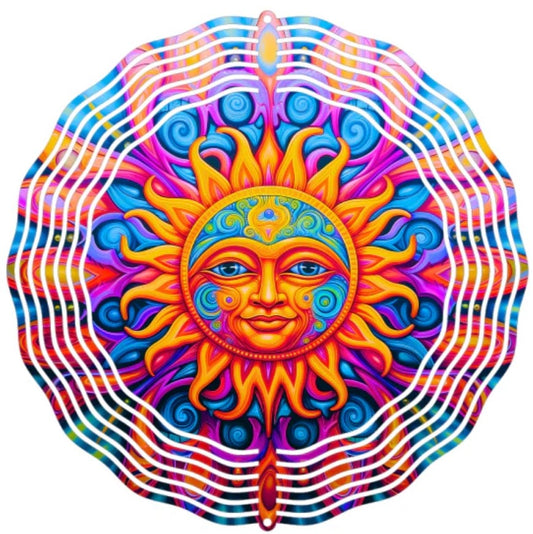 Wind Spinner 8" - Bright Sun Face (Blue & Purple)