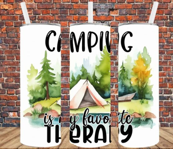 Stainless Steel Tumbler 20oz - Camping is My Favorite Therapy SF